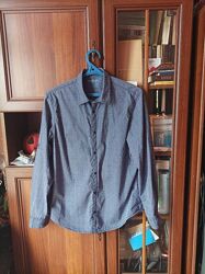 Котоновая синяя рубашка мужская calvin klein размер м