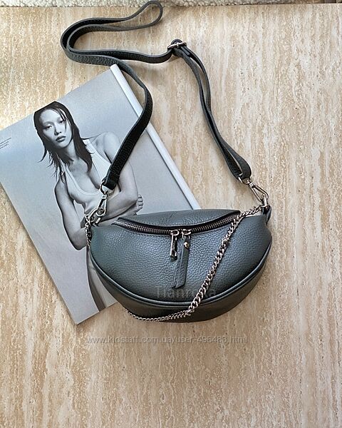 Знижки. Стильна шкіряна сумочка бананка, крос-боді. Італія