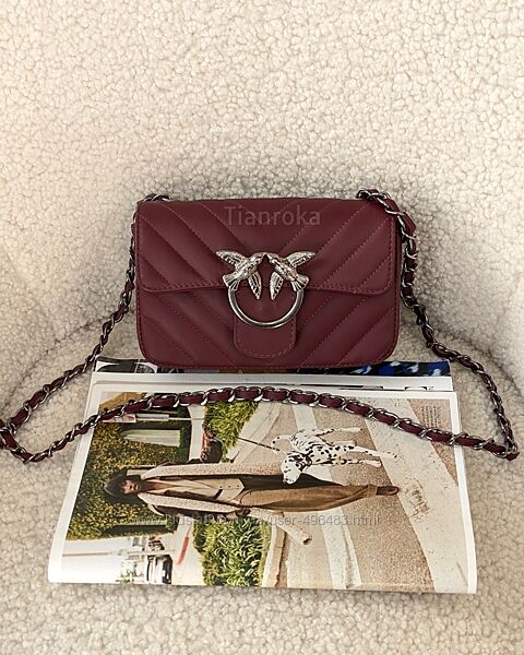 Стьобана шкіряна сумка з пташками, кожаная сумочка. Італія