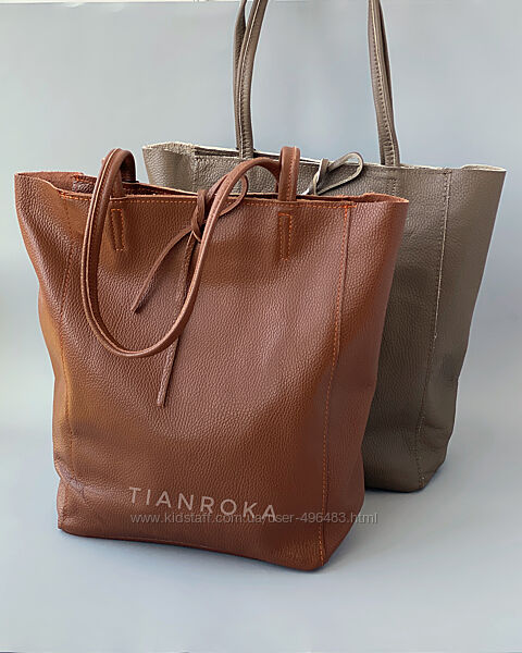 5 кольорів. Популярна шкіряна сумка шоппер - з блискавкою. Італія