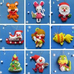 Новогодние ёлочные игрушки из фетра ручной работы.  