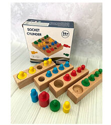 Развивающая игра- сортер Цилиндры Монтессори. Полностью из дерева.