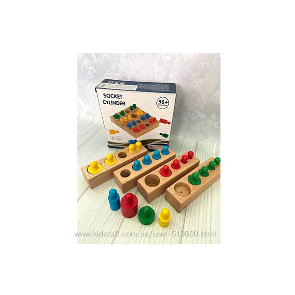  Развивающая игра- сортер Цилиндры Монтессори. Полностью из дерева.