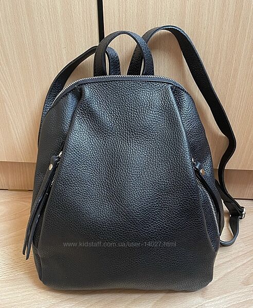 Чёрный городской кожаный рюкзак, Полностью натуральная кожа. Made in Italy 