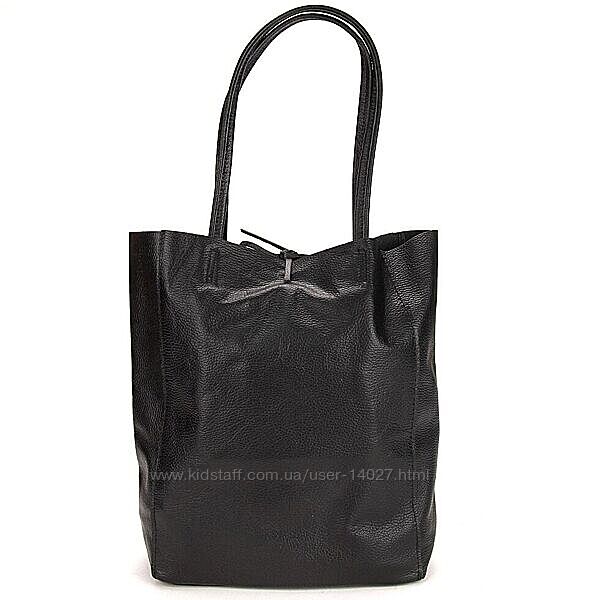 Удобная сумка шоппер чёрного цвета , Полностью кожа . Made in Italy 