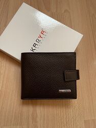 Кожаный коричневый мужской кошелёк / портмоне на кнопке KARYA