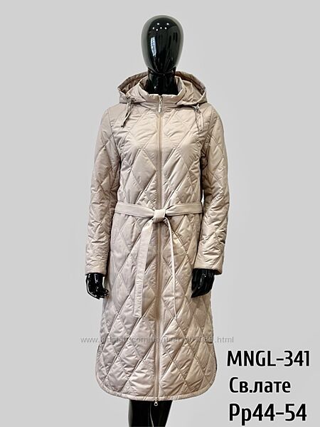 Демисезонная женская удлиненная куртка с поясом 341 Mangelo р-ры 44- 54