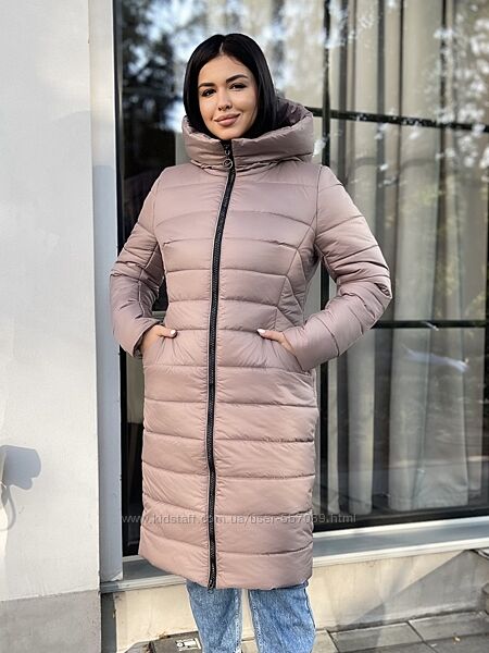 Приталенное зимнее женское пальто Зара Размеры 44- 54 цвет капучино