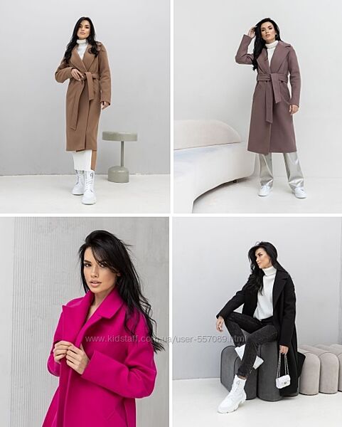 Трендовое длинное демисезонное женское пальто с поясом Мадрид Размеры 40-54