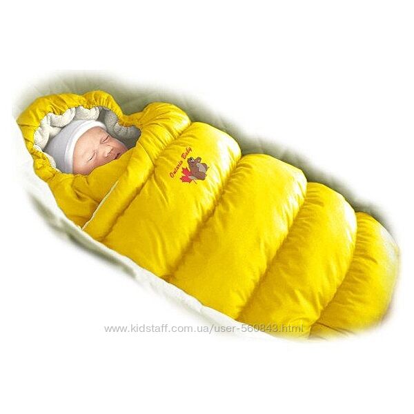 Пуховый конверт inflated ontario baby с меховой подкладкой зима желтый