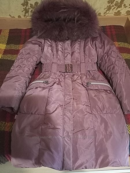 Тёплое зимнее пальто для девочки с натуральным мехом