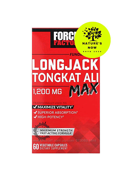 Force Factor Longjack Tongkat Ali 1200 мг - 60 капсул / США, эврикома