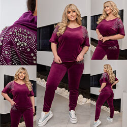 спортивний велюровий костюм з коротким рукавом королівський шик