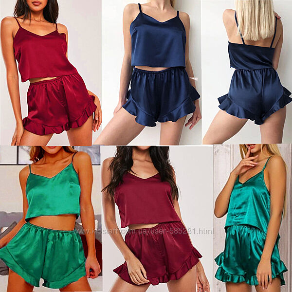 женская атласная пижама с шортами разные