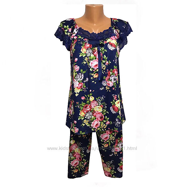 Женская пижама кружевная кофта с бриджами роза л-хл