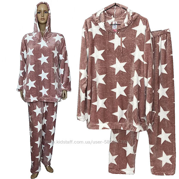 теплая женская пижама с штанами звездочки