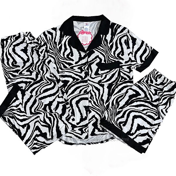 Женская пижама тройка с шортами и штанами зебра Л-ХЛ