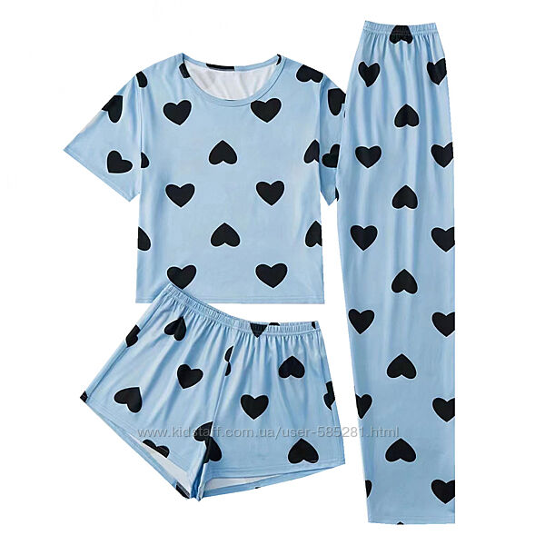 Женская пижама тройка футболка с шортами и штанами разные м-л