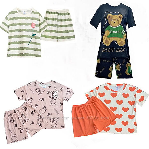 Женская трикотажная пижама футболка с шортами разные М-2ХЛ