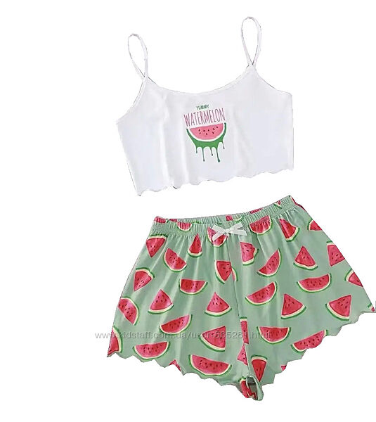 Женская пижама топ с шортами разные S-XL