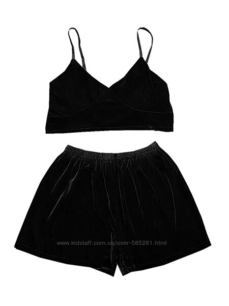 Велюровая пижама топ с шортами S-XL