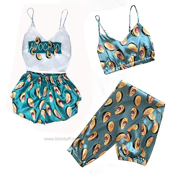 шелковая пижама 4 в 1 с шортами и штанами М-L разные