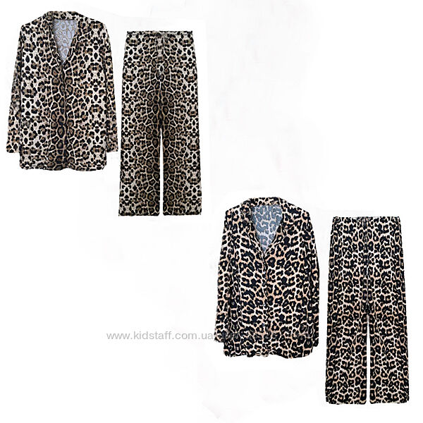 Женская трикотажная пижама с штанами леопард