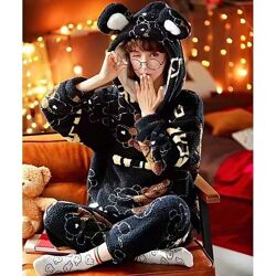 Теплая махровая пижама с капюшоном мишка