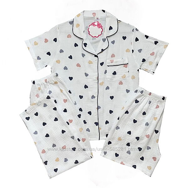 Женская пижама тройка рубашка с шортами и штанами М-2ХЛ разные