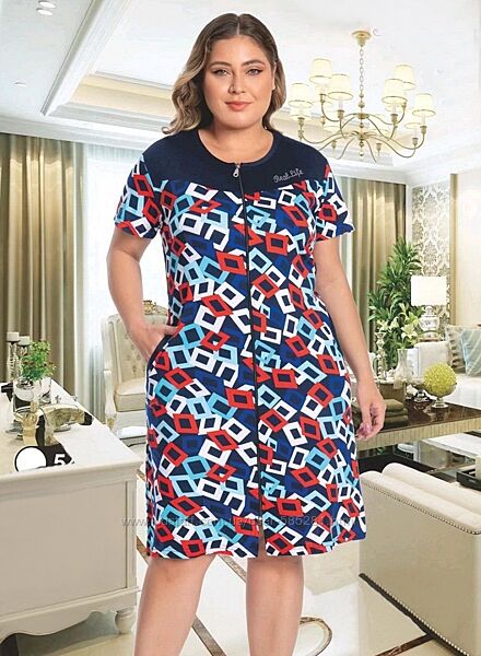 Женский трикотажный халат на молнии 52-60р