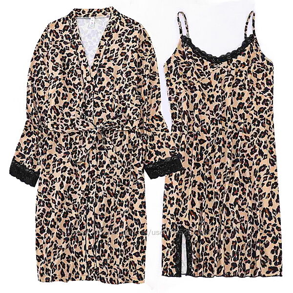 Женский комплект халат с рубашкой леопард хл-5хл