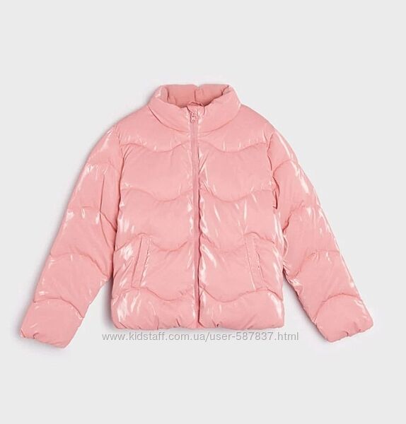 Демісезонна стьобана куртка р.140-152 eco aware, рожева, курточка блискуча