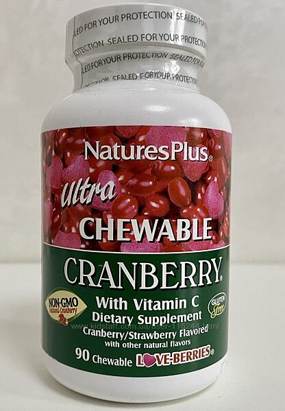 Nature&acutes Plus, Ultra Chewable Cranberry з вітаміном C, журавлина / полуниця