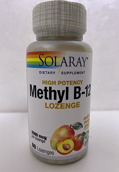 Solaray, High Potency Methyl B-12, Natural Mango Peach, 2,500 mcg, 60шт