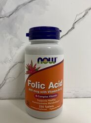 NOW Foods, фолієва кислота В9 із В12, 800 мкг, 250 таблеток