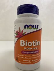 NOW Foods, біотин, 5000 мкг, 60 шт