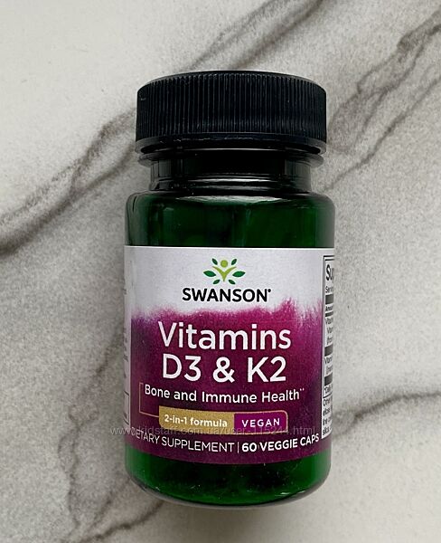 Swanson, вітаміни D3 2000МО з K2, 60шт 