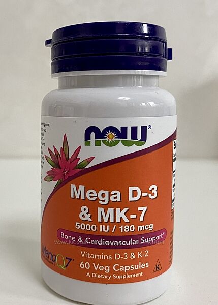 NOW Foods, Mega з вітамінами D3 та MK7, 180 мкг 5000 МО, 60шт