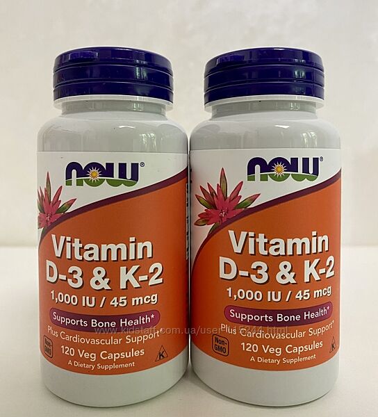 NOW Foods, вітаміниD3 та K2, 1000МО 120шт
