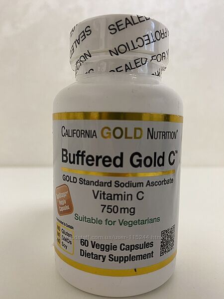 California Gold Nutrition, буферизований віт. C, аскорбат натрію 750мг 60шт