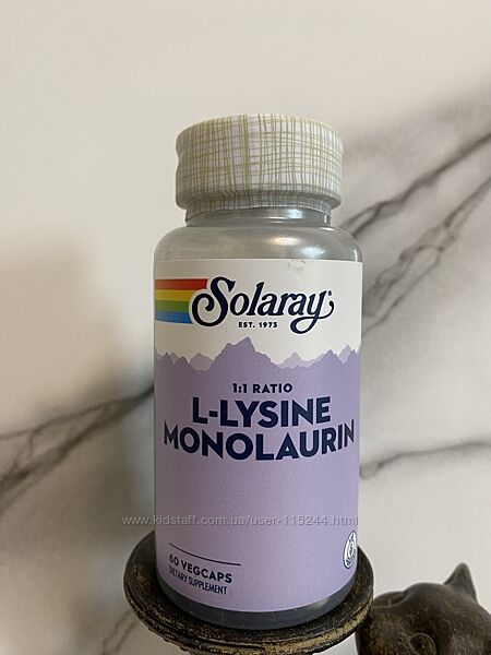 Solaray, L-лізин і монолаурин, у співвідношенні 11, 60 шт