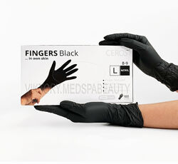 Нитриловые перчатки чёрные CEROS Fingers black, 3,6г. , 100 шт.
