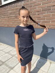 H&M костюм комплект футболка спідниця в рубчик