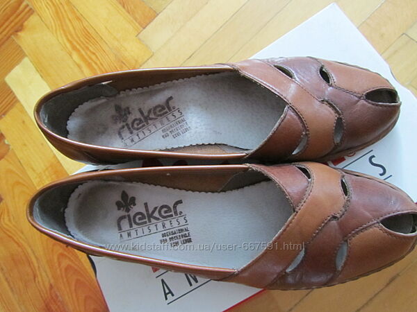 Кожаные летние туфли с открытым носком ТМ Rieker. Размер 36-37. Оригинал.