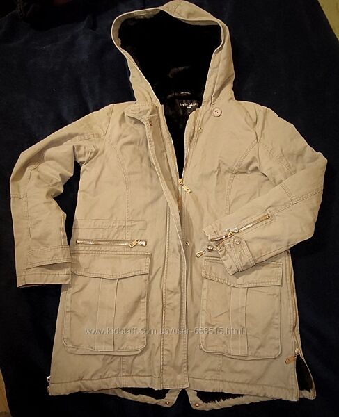 куртка парка с капюшоном светлый защитно-песочный цвет зимняя