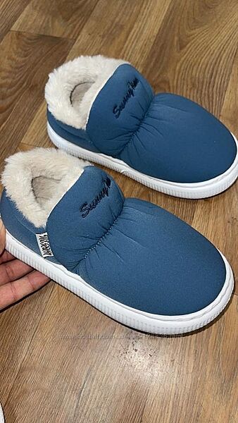 Женские тапки дутики автоледи из плащевки на меху