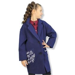 Підліткове пальто для дівчинки з кишенями на ґудзиках синє Mevis