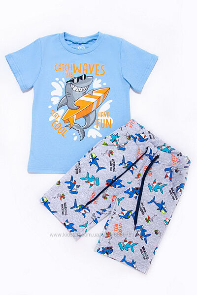 Комплект для хлопчиків футболка і шорти блакитний Акула тм Авекс