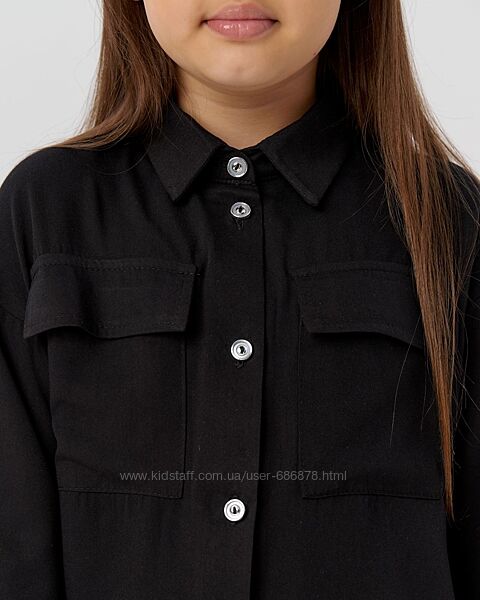 Чорна сорочка для дівчинки довгий рукав тм BossKids