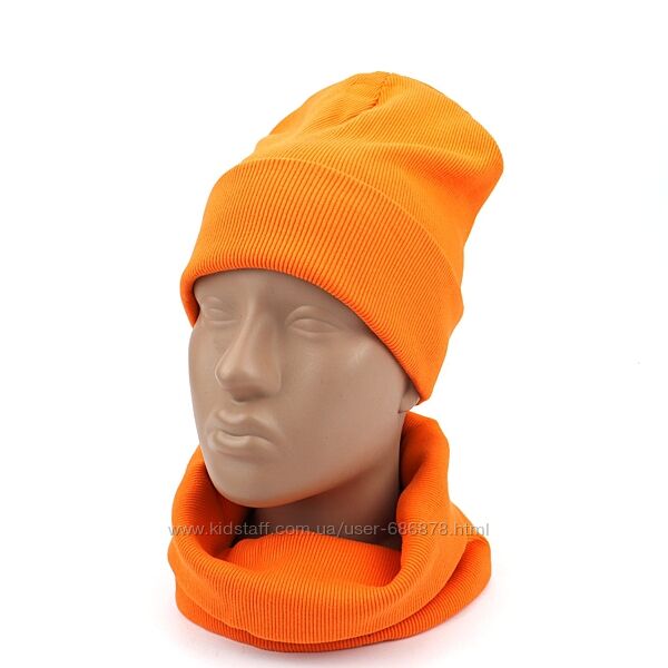 Комплект дитячий шапка  хомут помаранчевий тм Авекс розмір 51-52